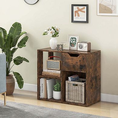 Costway 3-Cube Bookshelf 2-Tier Open Shelf Bookcase with Drawer Home Storage Organizer