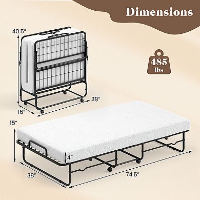 Costway Twin Size Folding Bed 38" x 75" Rollaway Guest Bed Portable Sleeper Bed