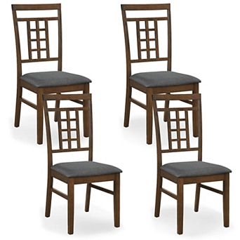 Costway Rubber Wood Dining Chairs Set Farmhouse Kitchen Chairs with Lattice Back