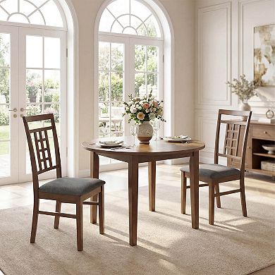Costway Rubber Wood Dining Chairs Set Farmhouse Kitchen Chairs with Lattice Back