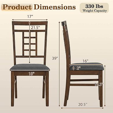 Costway Rubber Wood Dining Chairs Set Farmhouse Kitchen Chairs with Lattice Back