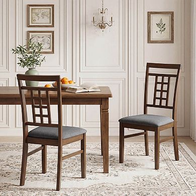 Costway Rubber Wood Dining Chairs Set Farmhouse Kitchen Chairs with Lattice Back