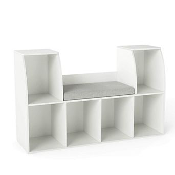 Costway 40”Kids Bookshelf with Reading Nook, 6 Storage Cubbies & Seat Cushion for Playroom