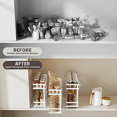 KAUFLY 2-Tier Drill-Free Pull-Out Spice Rack Organizer for Kitchen Cabinet Storage