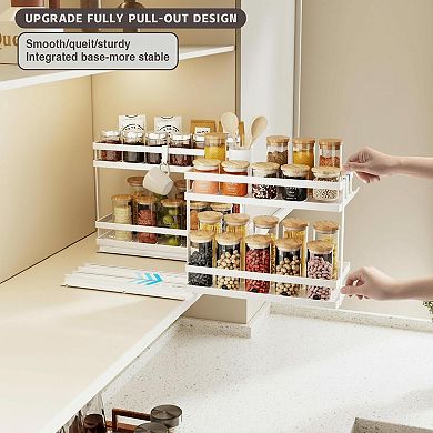 KAUFLY 2-Tier Drill-Free Pull-Out Spice Rack Organizer for Kitchen Cabinet Storage