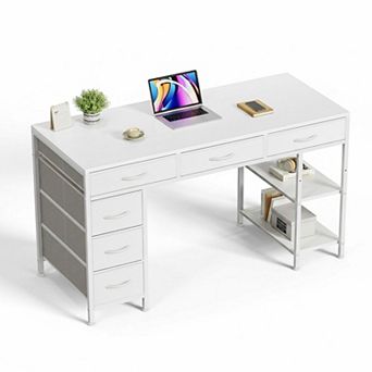 KAUFLY 6-Drawer Reversible Corner Computer Desk with Storage Shelves for Office & Gaming