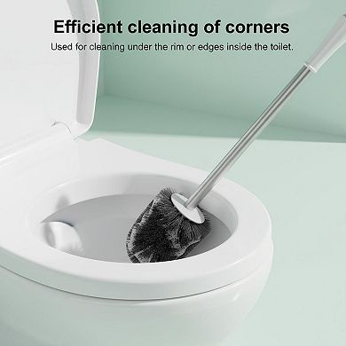 KAUFLY Compact Stainless Steel Toilet Brush Holder-Space-Saving Deep Cleaning with Nylon Bristles