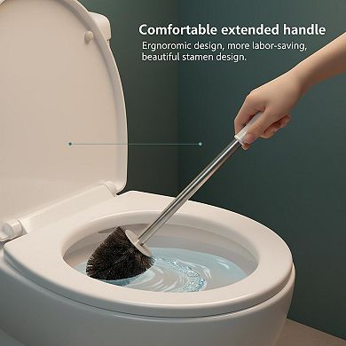 KAUFLY Compact Stainless Steel Toilet Brush Holder-Space-Saving Deep Cleaning with Nylon Bristles