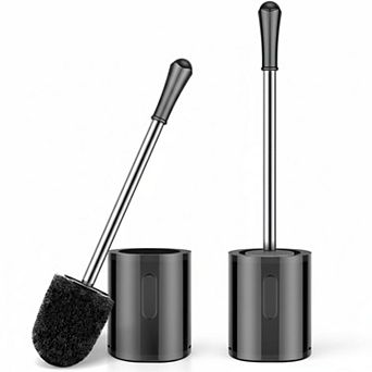 KAUFLY Compact Stainless Steel Toilet Brush Holder-Space-Saving Deep Cleaning with Nylon Bristles