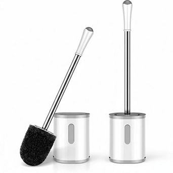 KAUFLY Compact Stainless Steel Toilet Brush Holder-Space-Saving Deep Cleaning with Nylon Bristles