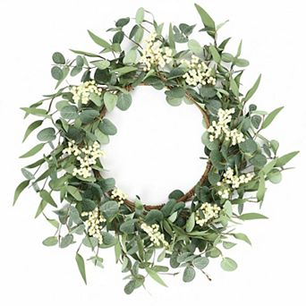 KAUFLY 20''Eucalyptus Wreath Front Door Porch Window All Seasons Decor Lifelike Durable