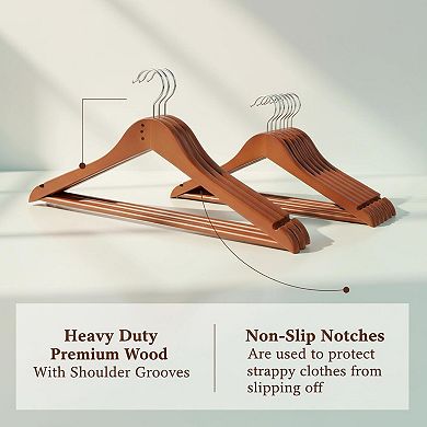KAUFLY Wooden Coat Hangers Durable Slim 360 Rotatable Hook Shoulder Grooves