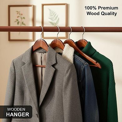 KAUFLY Wooden Coat Hangers Durable Slim 360 Rotatable Hook Shoulder Grooves