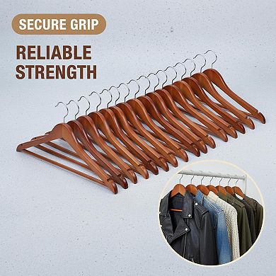 KAUFLY Wooden Coat Hangers Durable Slim 360 Rotatable Hook Shoulder Grooves