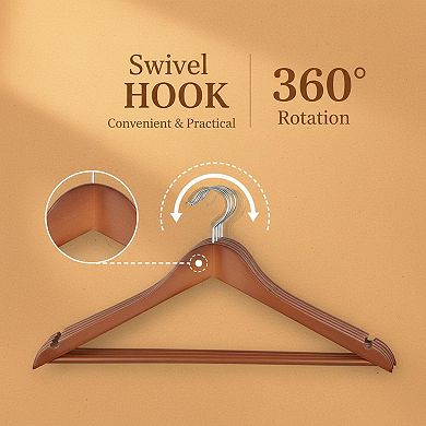 KAUFLY Wooden Coat Hangers Durable Slim 360 Rotatable Hook Shoulder Grooves