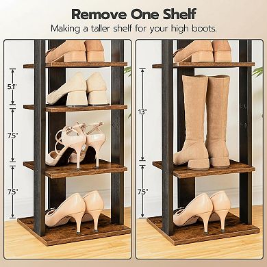 KAUFLY 8-Tier Narrow Wooden Shoe Rack with Hooks, Space-Saving