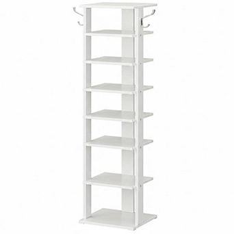 KAUFLY 8 tier Narrow Wooden Shoe Rack with Hooks, Space-Saving