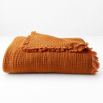 Awesome Home 100% Cotton Gauze Self Fringe Throw Blanket