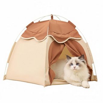 KAUFLY Cat Pop Up Tent Indoor Cute Cave with Bear Cushion Breathable Spacious Pet Hideaway