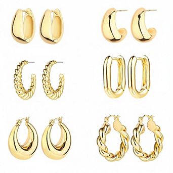 KAUFLY 6 Pairs Plated Hoop Earrings For Women Lightweight Chunky Huggie Set