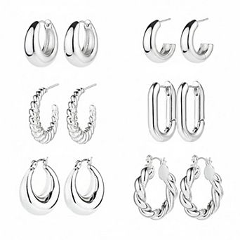 KAUFLY 6 Pairs Plated Hoop Earrings For Women Lightweight Chunky Huggie Set