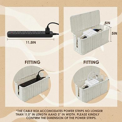 KAUFLY Cable Management Box Handmade Rattan Organizer 2 Slots Cord Hider for Power