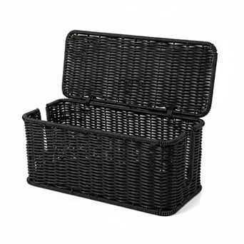 KAUFLY Cable Management Box Handmade Rattan Organizer 2 Slots Cord Hider for Power