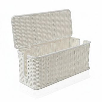 KAUFLY Cable Management Box Handmade Rattan Organizer 2 Slots Cord Hider for Power