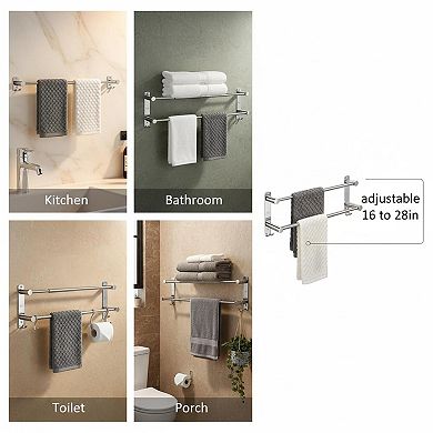 Stainless Steel Adjustable Towel Bar 16-28in Telescopic for Bathroom Kitchen