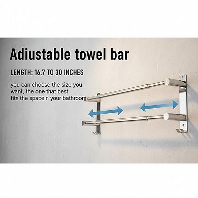 Stainless Steel Adjustable Towel Bar 16-28in Telescopic for Bathroom Kitchen