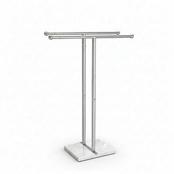 40 Standing Towel Rack Weighted Marble Base Adjustable Width 2 tier Stainless Steel Brushed Finish