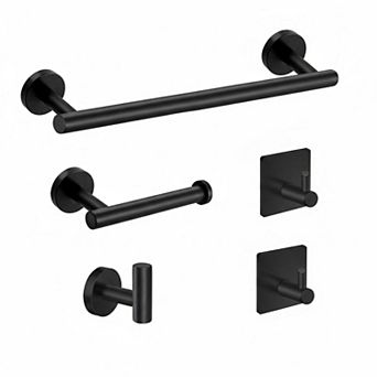 5 pc Matte Black Bathroom Hardware Set 304 Stainless Steel 16" Towel Bar Toilet Paper Holder 3