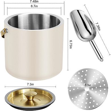 Modern Insulated Ice Bucket 3.2L with Silicone Lid Scoop Strainer