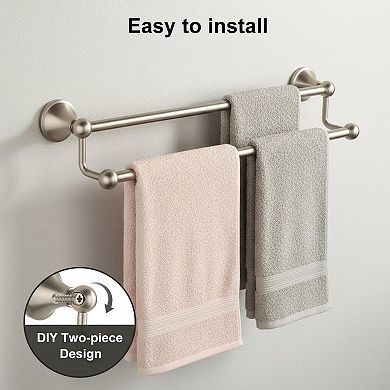 Antique Brushed Nickel Double Towel Bar 24 Inch Wall Mounted Towel Rack