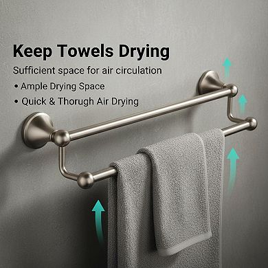 Antique Brushed Nickel Double Towel Bar 24 Inch Wall Mounted Towel Rack