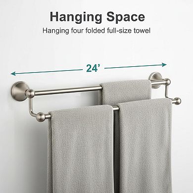 Antique Brushed Nickel Double Towel Bar 24 Inch Wall Mounted Towel Rack