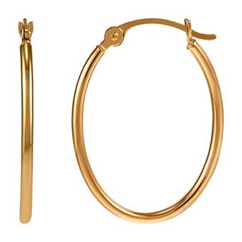 Everlasting Gold 10k Gold Polished Oval Tube Hoop Earrings
