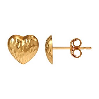 Everlasting Gold 10k Gold Diamond-Cut Heart Button Earrings