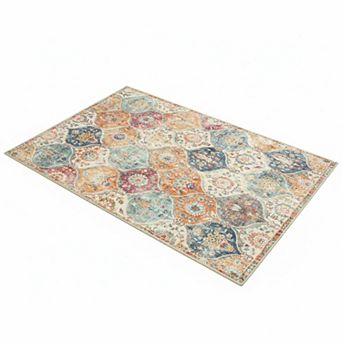 Moroccan Trellis Washable Rug Non-slip Low Pile Stain-resistant Kids Pets Friendly Machine Washable