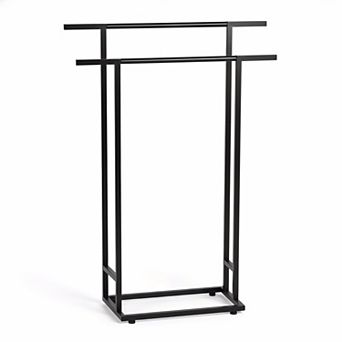 Black 2 tier Freestanding Towel Rack Tall Wide Stable Rustproof for Bathroom Pool Outdoor