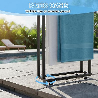 Black 2 Tier Freestanding Towel Rack Tall Wide Stable Rustproof for Bathroom Pool Outdoor