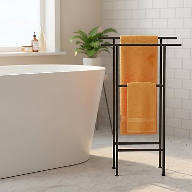 Black 2 Tier Freestanding Towel Rack Tall Wide Stable Rustproof for Bathroom Pool Outdoor
