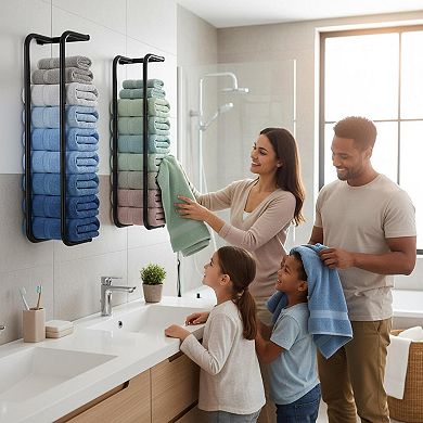 Wall Mounted Towel Rack Holder Large Storage Multifunctional Bathroom Organizer