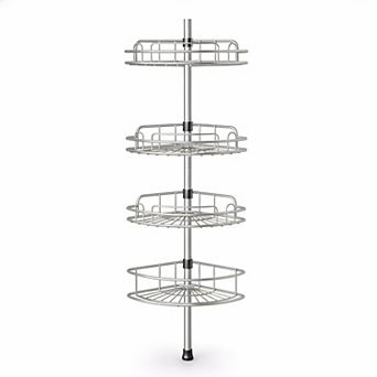 4 tier Adjustable Corner Shower Tension Pole Rust-resistant No-drill Organizer Shelves 47-121 Inch