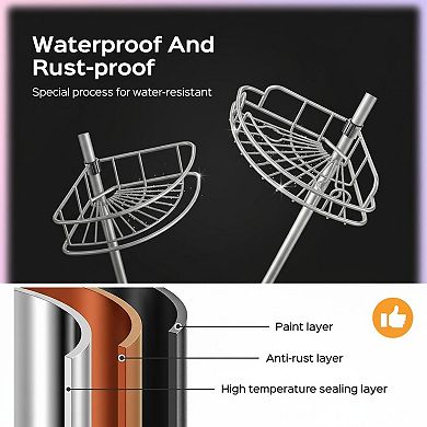 4-tier Adjustable Corner Shower Tension Pole Rust-resistant No-drill Organizer Shelves 47-121 Inch
