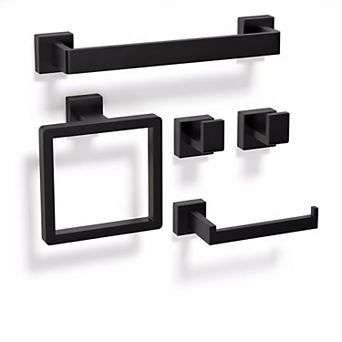 5 pc Matte Black Bathroom Hardware Set SUS304 Stainless Steel Bath Towel Bar Racks Wall Mounted