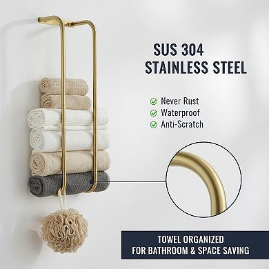 Brushed Stainless Steel Towel Rack Wall Mounted 2 Bars 2 Hooks Rustproof Bathroom Storage Organizer