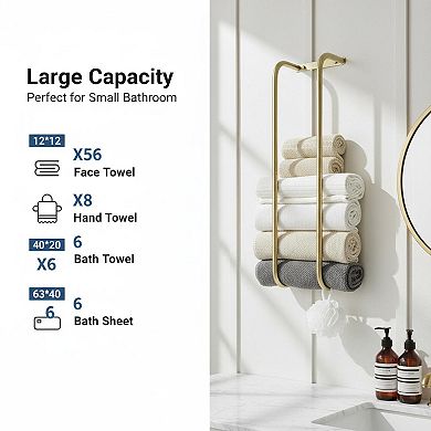 Brushed Stainless Steel Towel Rack Wall Mounted 2 Bars 2 Hooks Rustproof Bathroom Storage Organizer