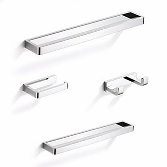 4 pc Bathroom Hardware Set Polished Chrome Stainless Steel Wall Mounted Towel Bar Kit