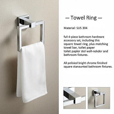 4-Piece Bathroom Hardware Set Polished Chrome Stainless Steel Wall Mounted Towel Bar Kit
